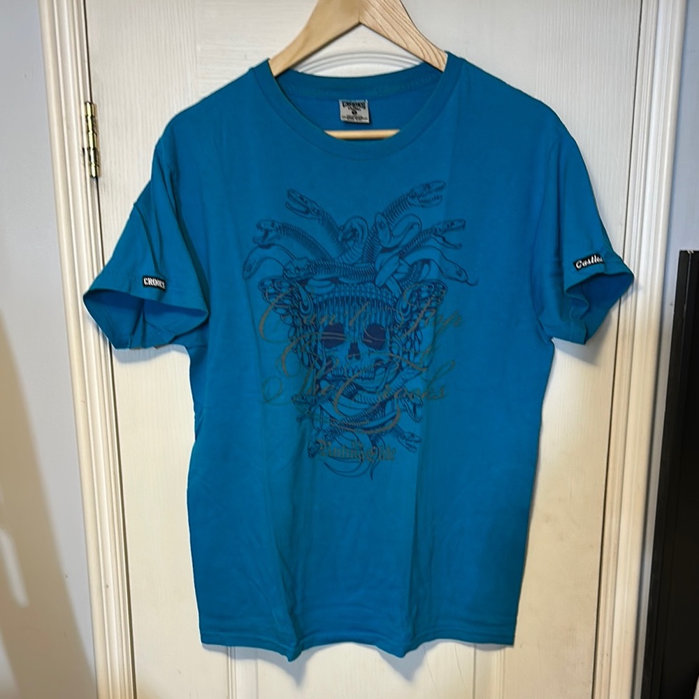 Crooks & Castles Blue Short Sleeve Tee with Tribal Design